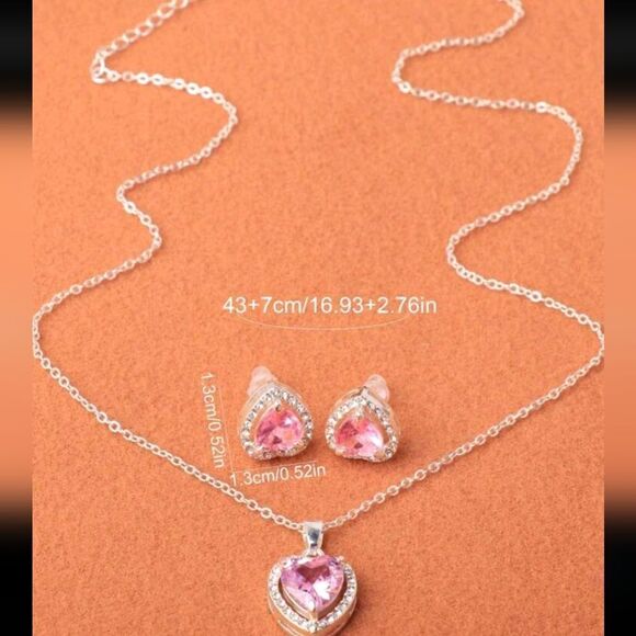 Pink Heart Stone Necklace & Earring Set - Picture 4 of 4